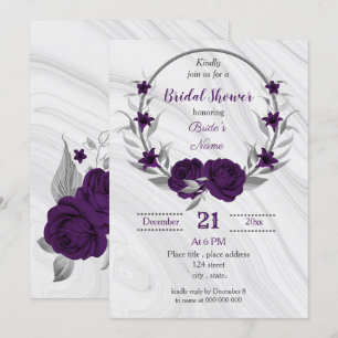 Invitation couronne royale violette argent fleurie