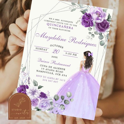 Invitation Couronne Royale Violette et Argentée Princesse Mex