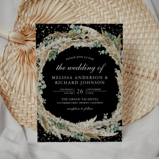 Invitation Couronne rustique boho Pampas Eucalyptus Mariage N