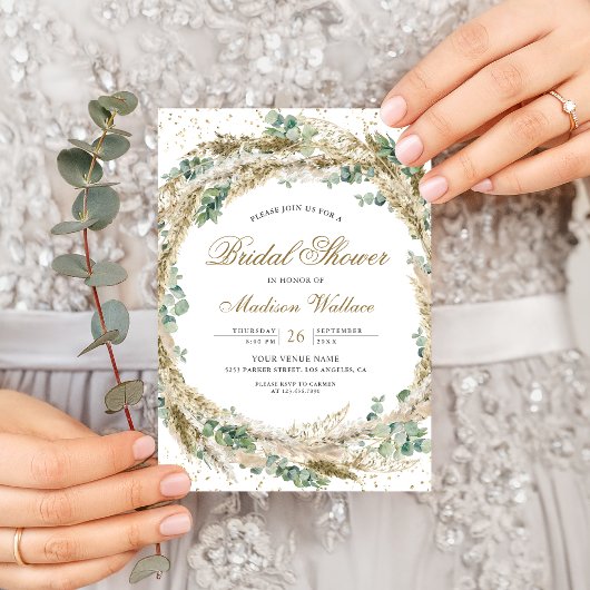 Invitation Couronne rustique boho pampas eucalyptus pour la d