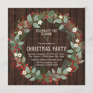 Invitation Couronne rustique de houx pour la fête de Noël