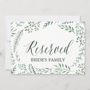 Invitation Couronne rustique verte Mariage Panneau "Réservé"