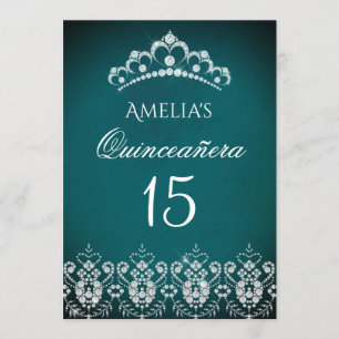Invitation Couronne scintillante argentée et sarcelle pour in