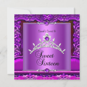 Invitation Couronne Sweet Sixteen 16 Anniversaire Rose Violet