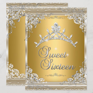 Invitation Couronne Sweet Sixteen Sweet 16 Or Blanc Argent