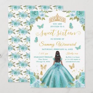 Invitation Couronne Turquoise Princesse Noire Sweet Sixteen