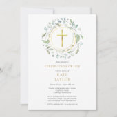 Invitation Couronne végétale de croix dorée Célébration de la (Devant)