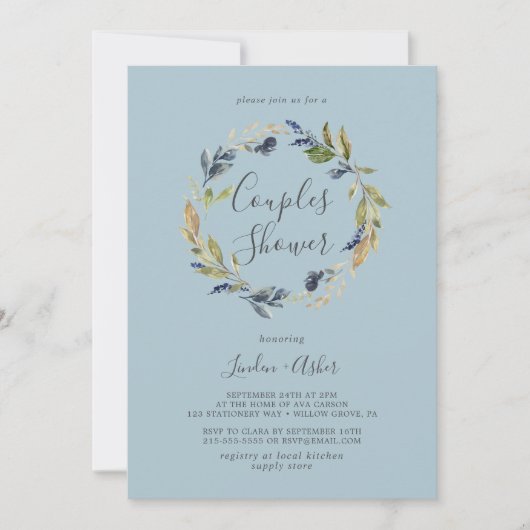 Invitation Couronne verte d'automne | Douche Couples en Ardoi (Devant)