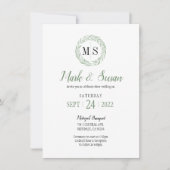 Invitation Couronne verte monogramme de mariage (Devant)