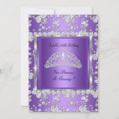 Invitation Couronne Violet Argent Fête d'anniversaire Princes (Devant)