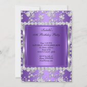 Invitation Couronne Violet Argent Fête d'anniversaire Princes (Dos)