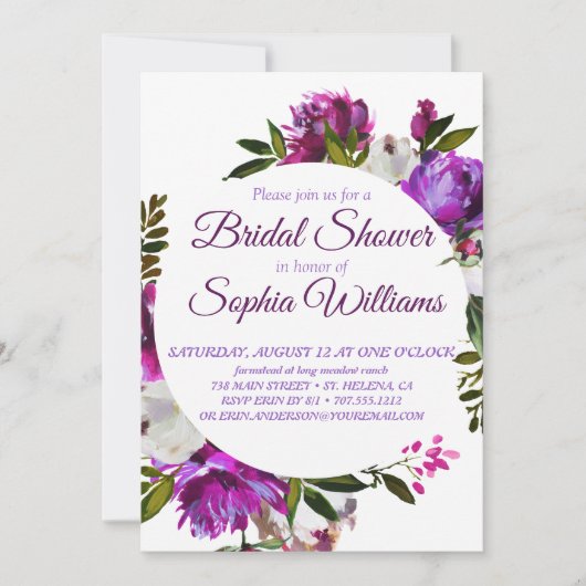 Invitation Couronne violette de pivoines Douche nuptiale (Devant)