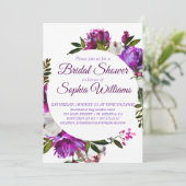 Invitation Couronne violette de pivoines Douche nuptiale (Debout devant)