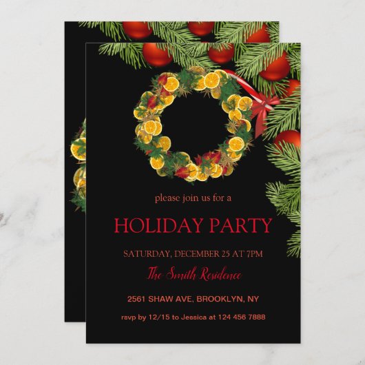 Invitation Couronnes de Noël mignonnes (Devant / Derrière)