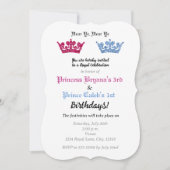 Invitation Couronnes de prince et princesse pour jumeaux Fête (Devant)