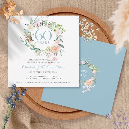 Invitation Couronnes de roses pour les 60/75 ans de mariage d