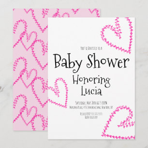 Invitation Couronnes de tampons de cœurs à l'aquarelle Baby S