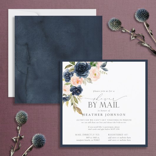 Invitation Courrier de douche d'aquarelle florale bleu et ble