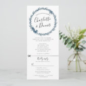 Invitation courroie florale bleu aquarelle avec fixation rsvp (Debout devant)