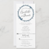 Invitation courroie florale bleu aquarelle avec fixation rsvp (Devant)