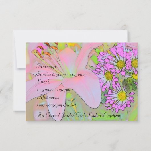 Invitation Cours d'art Dîner Dîner Dîner des Dames Thé de jar (Dos)