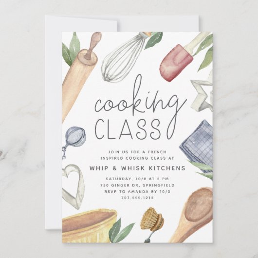 Invitation Cours de cuisine à l'aquarelle mignon (Devant)