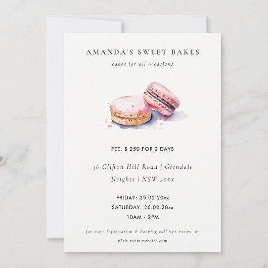 Invitation Cours de cuisine de macarons français à l'aquarell (Dos)