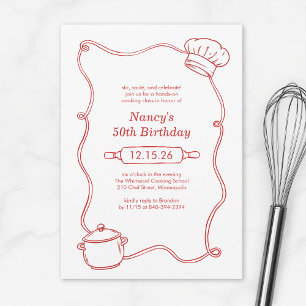 Invitation Cours de Cuisine Dessiné à la Main Moderne Anniver