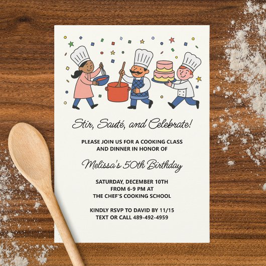 Invitation Cours de cuisine du chef fantaisiste Fête d'annive