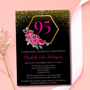 Invitation Cours d'espagnol Or noir et rose élégant 95e anniv