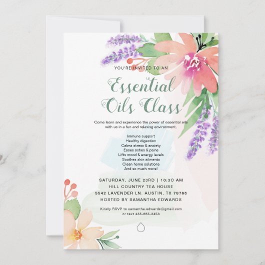 Invitation Cours d'huiles essentielles florales aquarelles de (Devant)