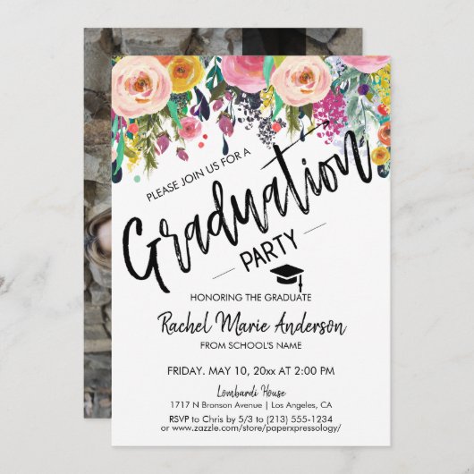 Invitation Cours Floral sur mesure Graduation (Devant / Derrière)