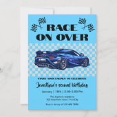 Invitation Course à bord d'une superbe voiture de sport bleue (Devant)