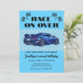 Invitation Course à fond dans une voiture de sport bleue mode (Debout devant)