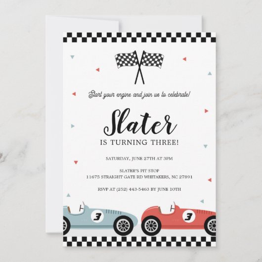 Invitation Course automobile Blue Red Anniversaire (Devant)
