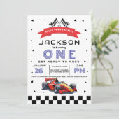 Invitation Course Bleue Voiture Sur Tout Âge Anniversaire Fêt (Debout devant)