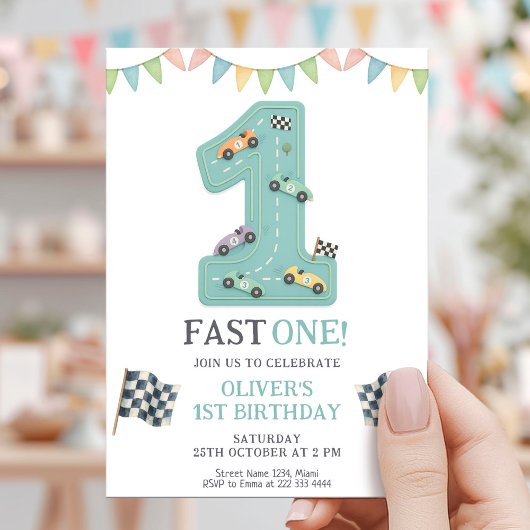 Invitation Course de anniversaire Pastel Fast One