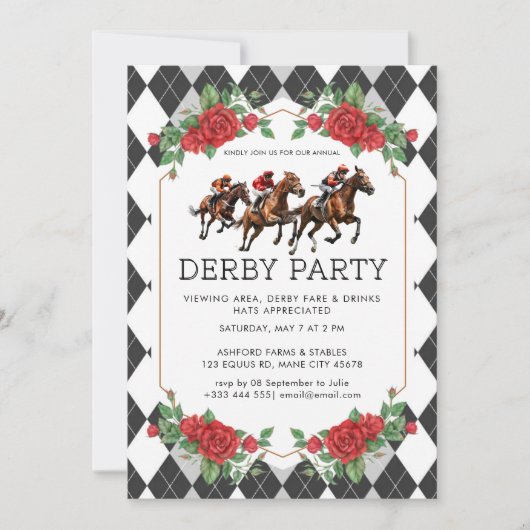 Invitation Course de chevaux Derby Party Équestre (Devant)