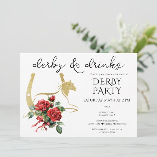 Invitation Course de chevaux moderne Derby et soirée cocktail (Debout devant)