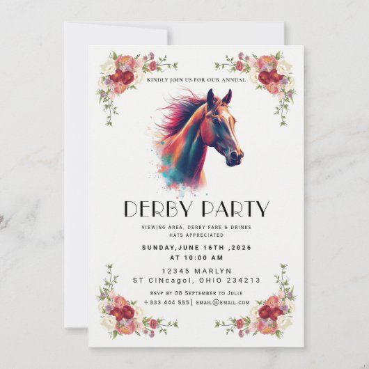 Invitation Course de chevaux moderne Derby Fête Équestre (Devant)