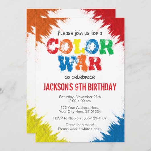 Invitation Course de couleur de l'invitation | d'anniversaire (Devant / Derrière)