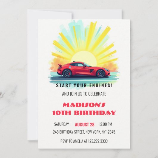 Invitation Course de vitesse moderne Red Sport Voiture Annive (Devant)