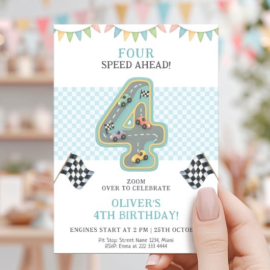 Invitation Course de vitesse Pastel pour anniversaire