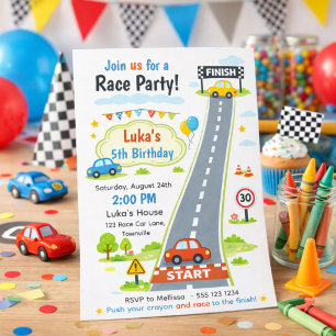 Invitation Course de voitures pour enfants Garçon Anniversair
