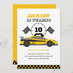 Invitation Course Jaune Voiture Course Enfants Garçons Annive