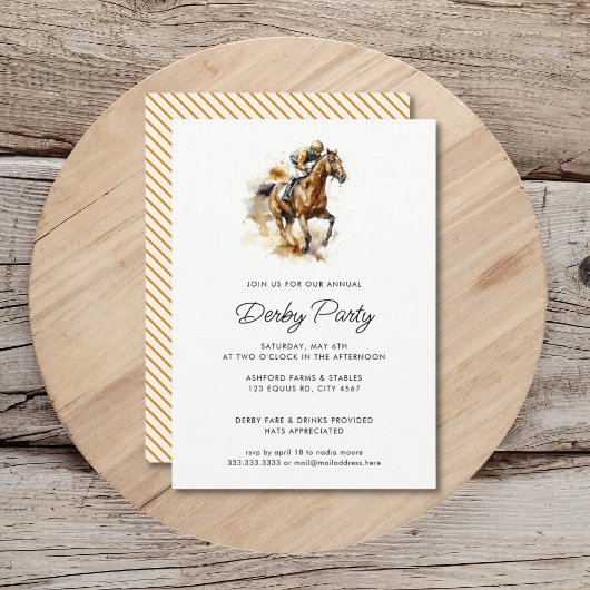 Invitation Course Jockey Aquarelle moderne Horse Derby Party