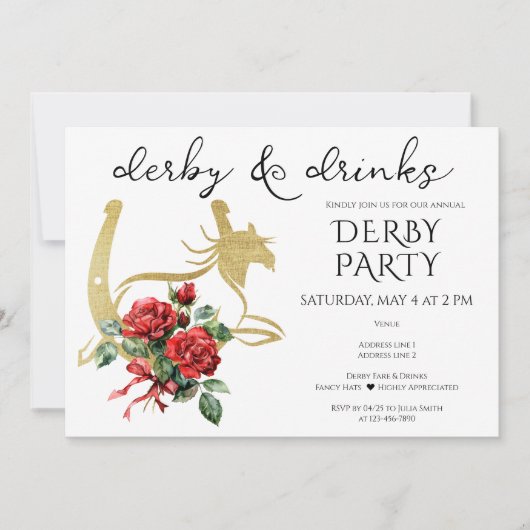 Invitation Course Moderne de Derby et de Boissons Cheval de C (Devant)