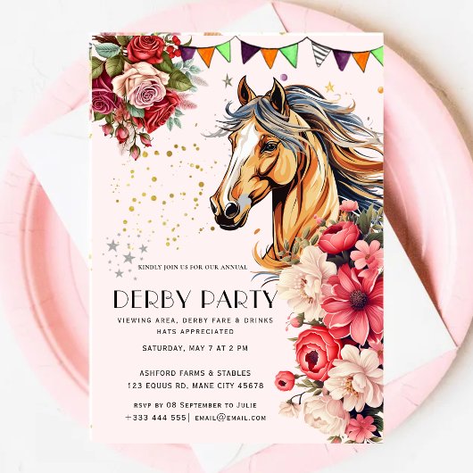Invitation Course moderne Horse Derby Party équestre