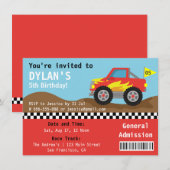 Invitation Course Monster Truck Party, Boys Admission Ticket (Devant / Derrière)