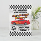 Invitation Course Red Race Voiture À damiers fête d'anniversa (Debout devant)